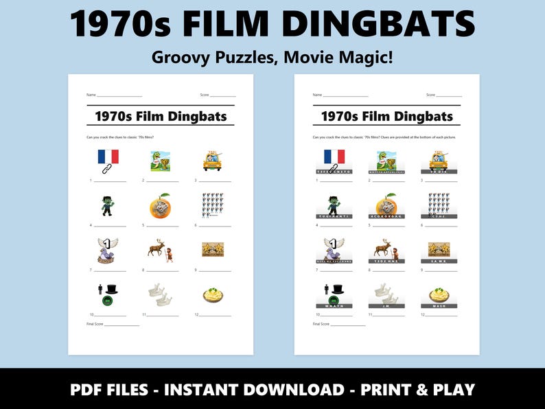 1970s Film Dingbats Picture Quiz: Fun Movie Trivia Game for Parties and Families (Instant PDF Download) image 2