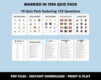 Married in 1996 Quiz Pack: 30th Anniversary Trivia Bundle (Instant PDF Download)