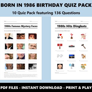 40th Birthday Quiz Pack: Born in 1986 Trivia Bundle (Instant PDF Download) image 2