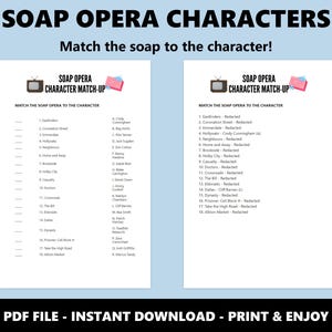 Soap Opera Characters Match Up Quiz: TV Drama Trivia Game (Instant Download) image 2