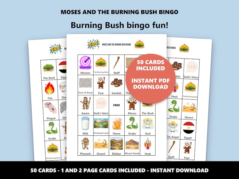 Moses och den brinnande busken Bingo: Bingospel med bibelberättelsetema (Direkt nedladdning) bild 1