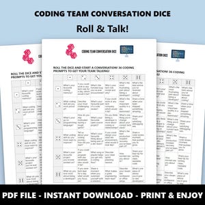 Coding Team Conversation Dice: leuk teambindingsspel (directe download)
