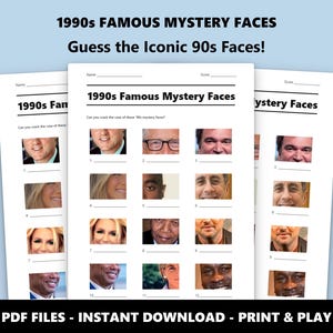 1990er Jahre Mystery Faces Bilder Quiz: Lustiges Quiz-Spiel für Parties und Events (Instant PDF Download) Bild 1