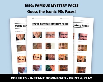 1990s Famous Mystery Faces Picture Quiz: Fun Trivia Game for Parties and Events (Instant PDF Download)