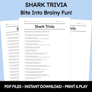 Shark Trivia Quiz: Printable Ocean Animal Game (Instant Download)