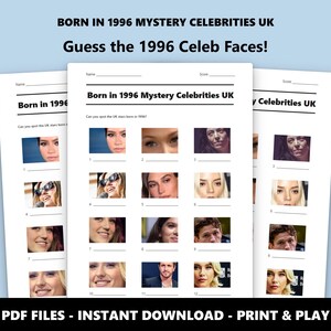 Jahrgang 1996 Mystery Stars UK Bild Quiz: Geburtstagsquiz zum 30. Geburtstag für Partys oder Familienspaß (Instant PDF Download) Bild 1