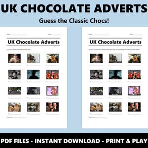 Test de imágenes de anuncios de chocolate del Reino Unido: Divertido juego de trivia imprimible (Descarga instantánea en PDF) imagen 2