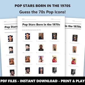 70s Pop Stars Picture Quiz: Music Trivia Game (Instant PDF Download) image 1