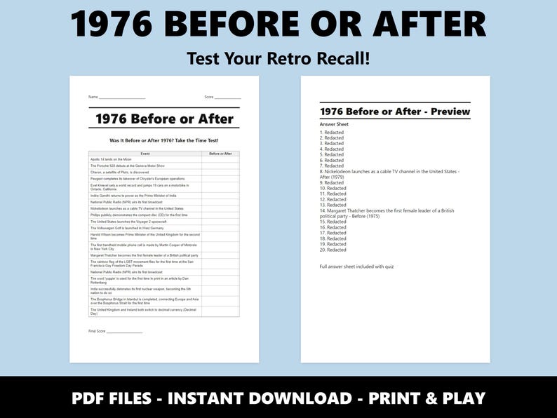 Trivia-quiz voor of na 1976: leuk 50e gezelschapsspel (directe pdf-download) afbeelding 2