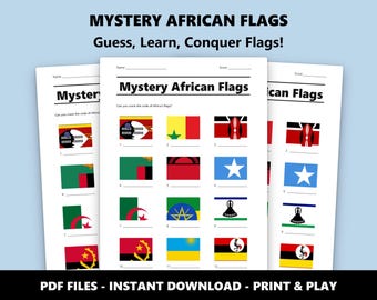 Quiz mystérieux sur les drapeaux d'Afrique : jeu-questionnaire amusant pour les amateurs de géographie (téléchargement PDF instantané)