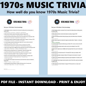 1970s Music Trivia: Multiple Choice Quiz Game (Instant Download) image 2