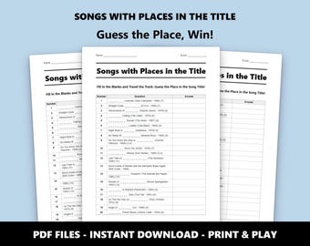 Music Trivia Quiz: Songs With Places Missing Words (PDF Download)