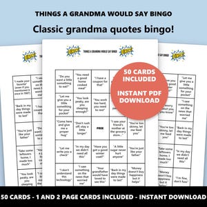 Things a Grandma Would Say Bingo: Classic Gran Phrases Bingo Game (Instant Download) image 1