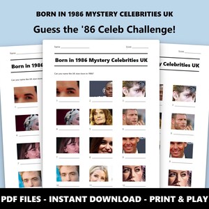 1986 UK Celebrity Picture Quiz: 40e verjaardag feestspel (directe pdf-download) afbeelding 1