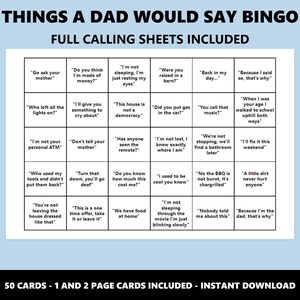 Dad Sayings Bingo: Classic Phrases Game (Instant Download) image 3