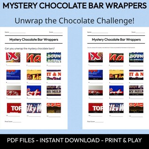 Mystery Chocolate Bar Wrappers Picture Quiz, Printable Trivia Game (Instant Download) image 2