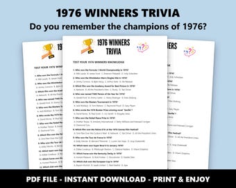 1976 Winners Trivia Quiz: Multiple Choice 50th Birthday Champions Test (Instant Download)