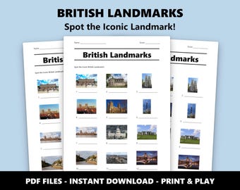 Quiz illustré sur les monuments britanniques : jeu-questionnaire imprimable (téléchargement PDF instantané)