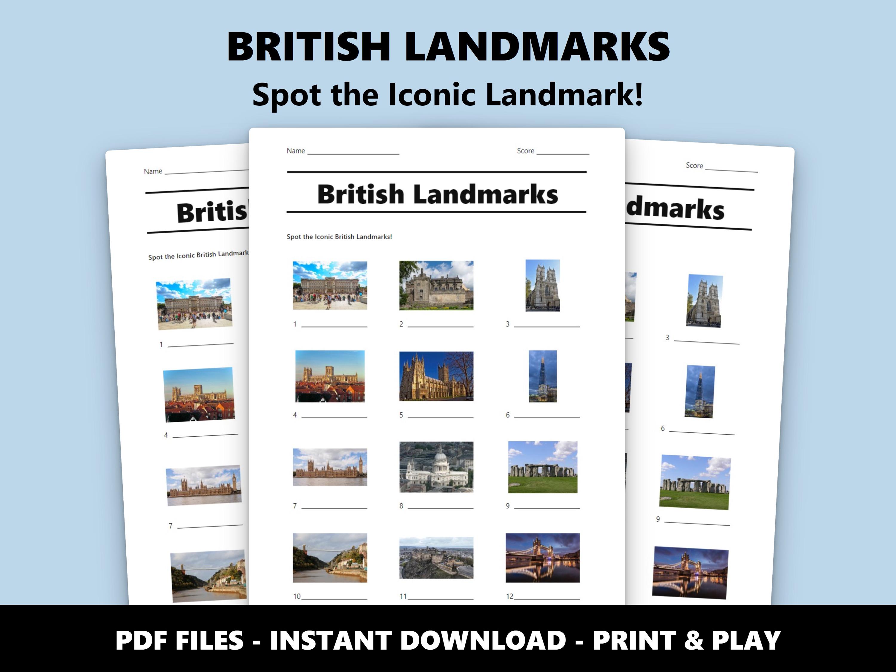 British Landmarks Picture Quiz: Printable Trivia Game (instant PDF ...