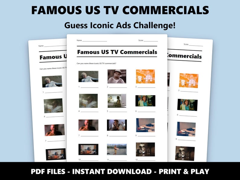 Bekannte US-Werbespots Bilder Quiz: Retro Marketing Quiz (Instant PDF Download) Bild 1