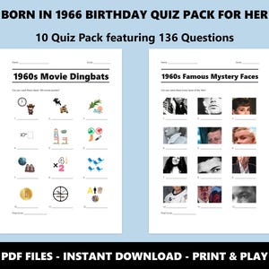 Paquete de preguntas de cumpleaños de 1966: Trivial del 60.º cumpleaños, 10 juegos (descarga instantánea en PDF) imagen 3