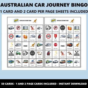 Bingo de viaje en coche por Australia: Juego de bingo para viajes por carretera en familia (Descarga instantánea) imagen 2