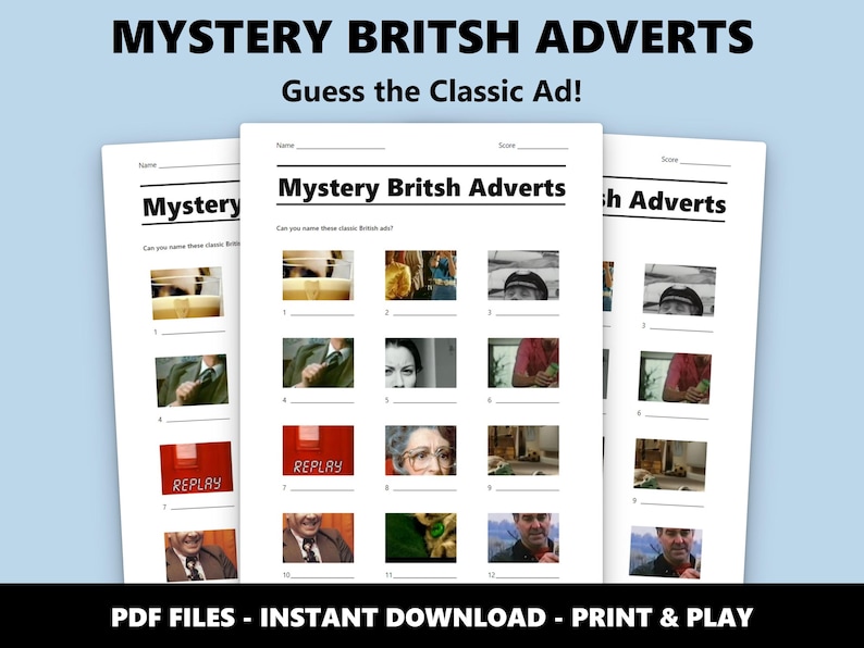 Mystery British Adverts Picture Quiz: Fun Trivia Game for Parties and Pub Nights (Instant PDF Download) image 1