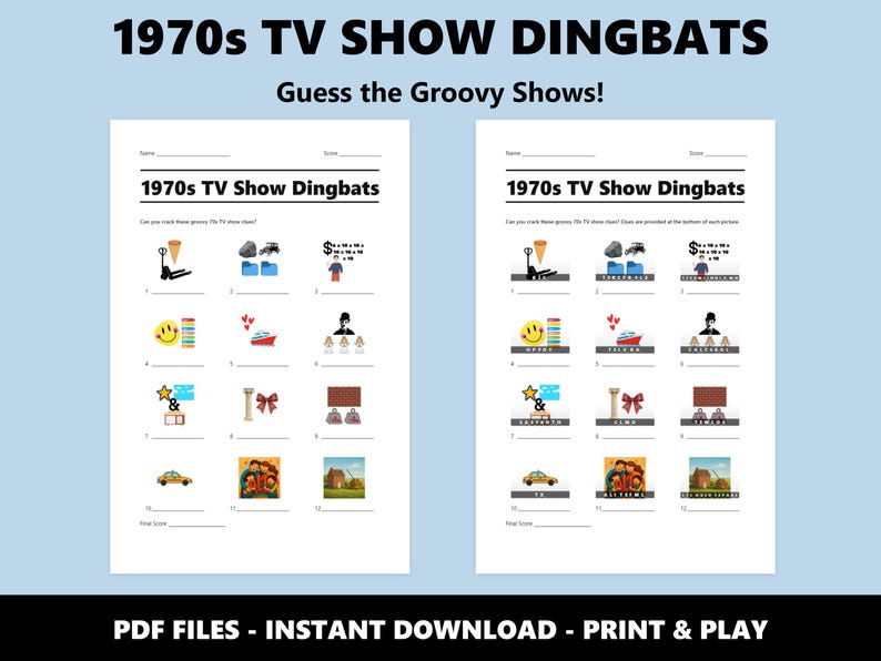 1970s TV Show Dingbats Picture Quiz: Fun Printable Trivia Game for Parties (Instant PDF Download) image 2