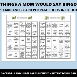Things a Mom Would Say Bingo: Classic Mum Phrases Bingo Game (Instant Download) image 2