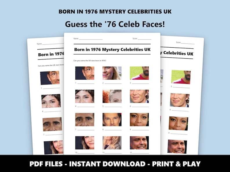 Born in 1976 Mystery Celebrities UK Picture Quiz: 50th Birthday Quiz Fun for Parties (Instant PDF Download) image 1