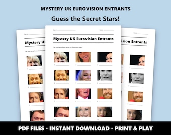 Mystery UK Eurovision Entrants Picture Quiz: Fun British Music Trivia Game (Instant PDF Download)