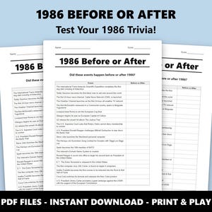 Quiz avant ou après 1986 : jeu de société amusant pour adultes et adolescents (téléchargement PDF instantané) image 1