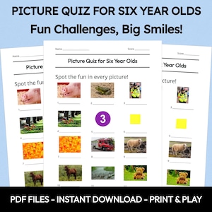 Picture Quiz Game for Six Year Olds: Printable Kids Trivia (PDF Download)