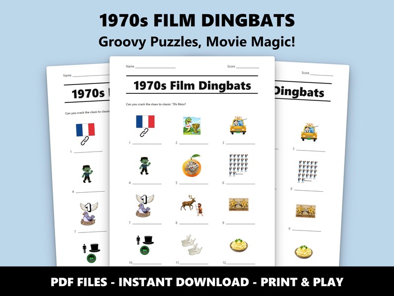 1970s Film Dingbats Picture Quiz: Fun Movie Trivia Game for Parties and Families (Instant PDF Download) image 1
