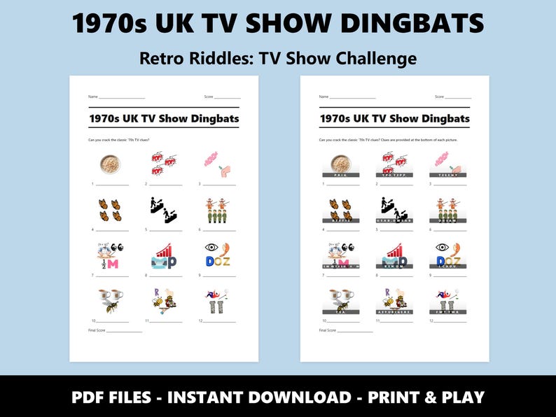1970s UK TV Show Dingbats Picture Quiz: Fun Printable Trivia Game for Parties (Instant PDF Download) image 2