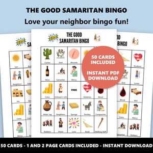 Der barmherzige Samariter Bingo: Bibel Gleichnis Themed Bingo Spiel (Instant Download) Bild 1