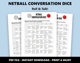 Dés de conversation de netball : jeu amusant de liaison d'équipe (téléchargement instantané)