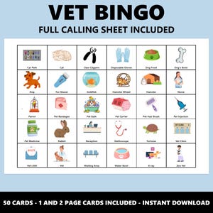 Vet Bingo: Fun 50 Card Veterinary Themed Bingo Game (Instant Download) image 3