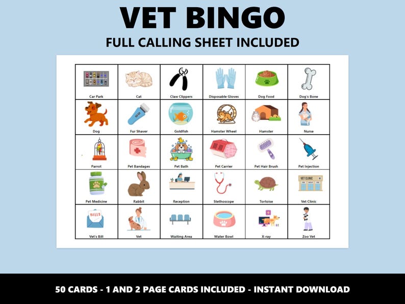 Vet Bingo: Fun 50 Card Veterinary Themed Bingo Game (Instant Download) image 3
