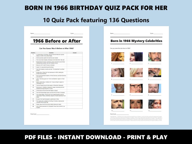 Paquete de preguntas de cumpleaños de 1966: Trivial del 60.º cumpleaños, 10 juegos (descarga instantánea en PDF) imagen 5