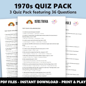 Ensemble de quiz des années 1970 Quiz : questions sur les soirées anecdotes pour les fêtes et les événements (téléchargement PDF instantané) image 1