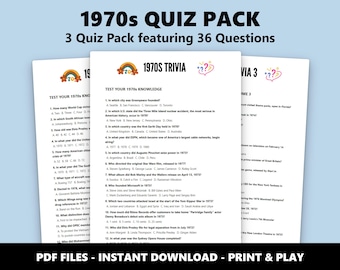 1970s Quiz Pack Bundle Quiz quiz: Trivia Night Questions for Parties and Events (Instant PDF Download)
