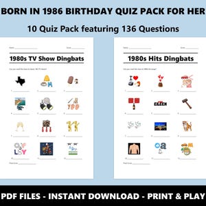 1986 Birthday Trivia Quiz Pack: 40th Birthday, 80s Theme (Instant PDF Download) image 2