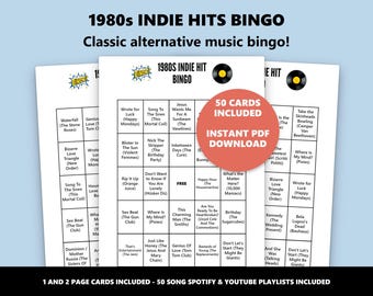 Giochi di Bingo Musicali: Bingo con successi indie degli anni '80 per incontri retrò, download PDF stampabile