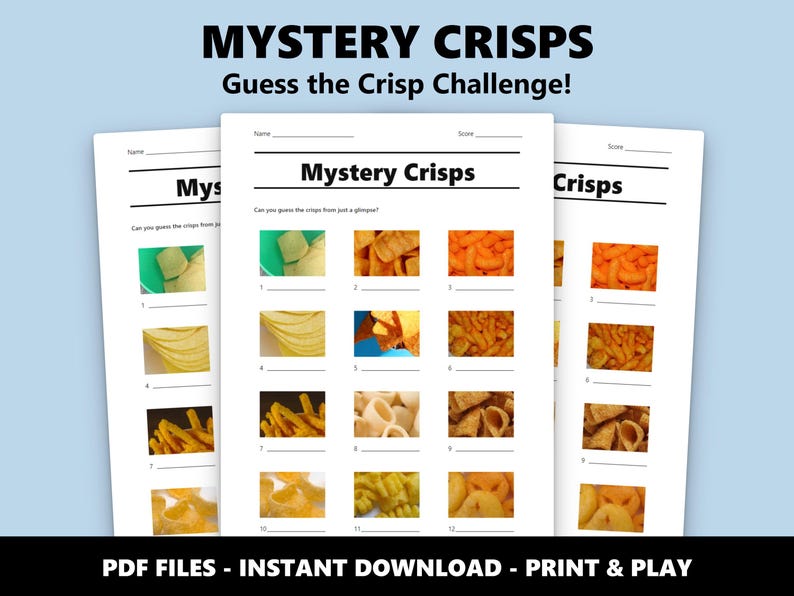 Mystery Crisps Picture Quiz: Fun Snack Guessing Game for Parties and Events (Instant PDF Download) image 1