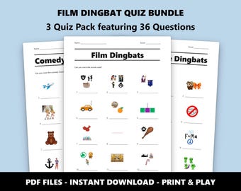 Pakiet quizu Film Dingbat: Zabawna gra z emotikonami filmowymi (natychmiastowe pobranie pliku PDF)