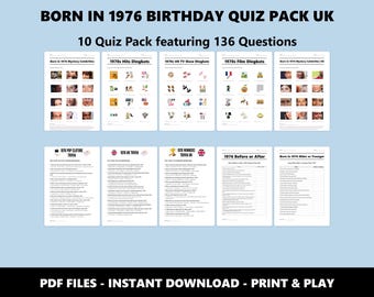 50th Birthday UK Quiz: Born in 1976 Trivia Bundle (Instant PDF Download)