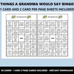 Things a Grandma Would Say Bingo: Classic Gran Phrases Bingo Game (Instant Download) image 2