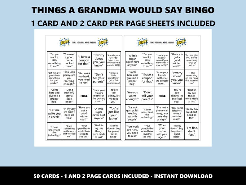 Things a Grandma Would Say Bingo: Classic Gran Phrases Bingo Game (Instant Download) image 2