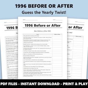 1996 Before or After Trivia Quiz: 30th Celebration Game Night Activity (Instant PDF Download) image 1